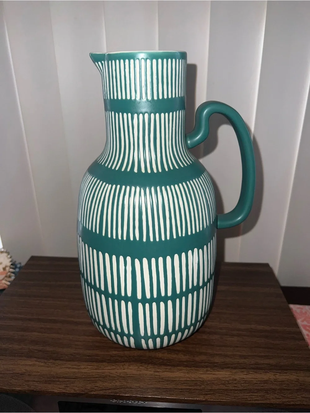 Urban Outfitters Teal Striped Ceramic Pitcher
